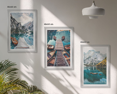 Lot de 3 tableaux pour salon Lac, ponts, montagnes