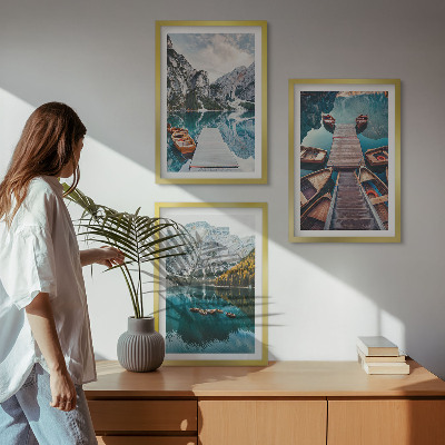 Lot de 3 tableaux pour salon Lac, ponts, montagnes