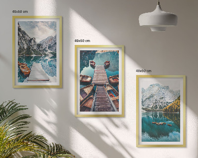 Lot de 3 tableaux pour salon Lac, ponts, montagnes