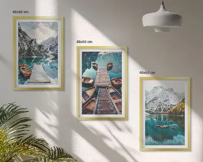 Lot de 3 tableaux pour salon représentant un lac avec des ponts et des montagnes