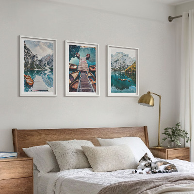 Lot de 3 tableaux pour salon Lac, ponts, montagnes