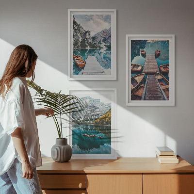 Lot de 3 tableaux pour salon Lac, ponts, montagnes
