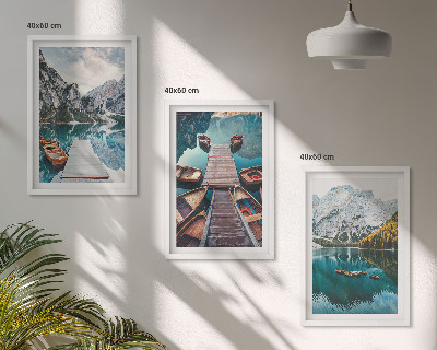 Lot de 3 tableaux pour salon Lac, ponts, montagnes