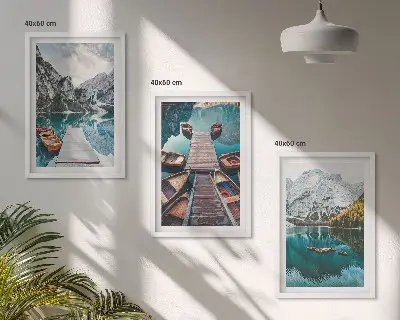 Lot de 3 tableaux pour salon représentant un lac avec des ponts et des montagnes