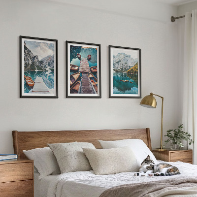 Lot de 3 tableaux pour salon Lac, ponts, montagnes