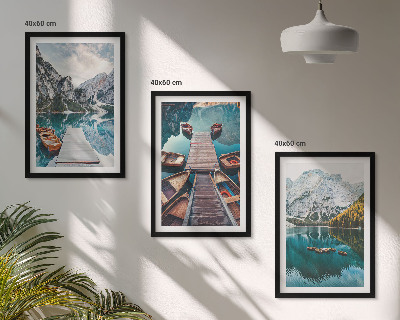 Lot de 3 tableaux pour salon Lac, ponts, montagnes