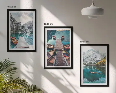 Lot de 3 tableaux pour salon représentant un lac avec des ponts et des montagnes