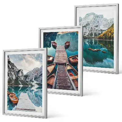 Lot de 3 tableaux pour salon représentant un lac avec des ponts et des montagnes