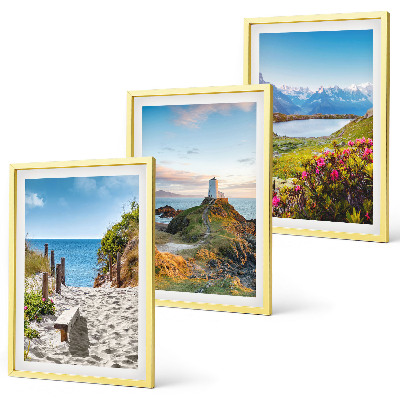Lot de 3 tableaux pour salon Plage, phare, montagnes, fleurs