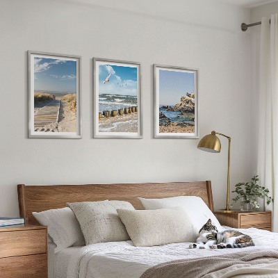Cadre photo mural Plage, sentier en bois, falaises
