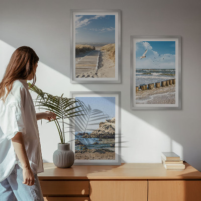 Cadre photo mural Plage, sentier en bois, falaises