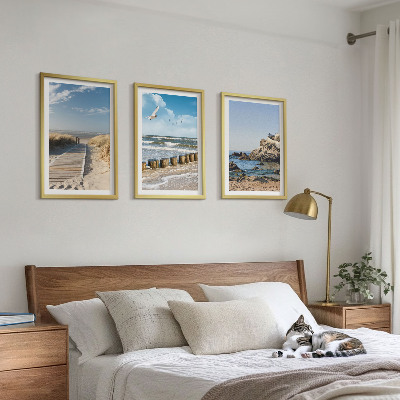 Cadre photo mural Plage, sentier en bois, falaises