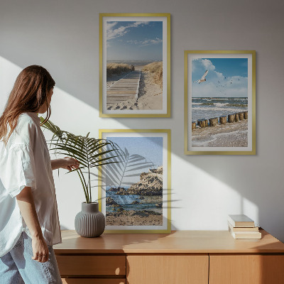 Cadre photo mural Plage, sentier en bois, falaises