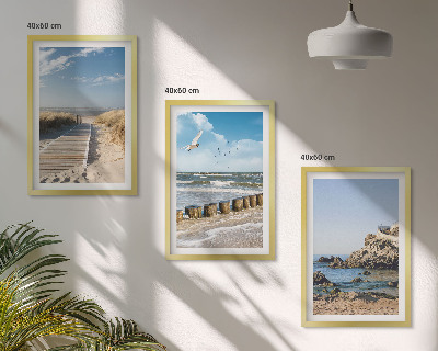 Cadre photo mural Plage, sentier en bois, falaises