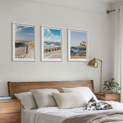 Cadre photo mural Plage, sentier en bois, falaises