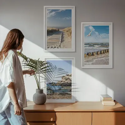 Cadre photo mural plage avec sentier en bois et falaises