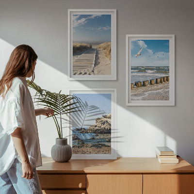 Cadre photo mural Plage, sentier en bois, falaises