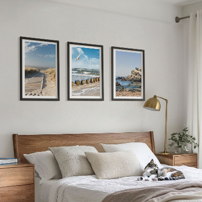 Cadre photo mural Plage, sentier en bois, falaises
