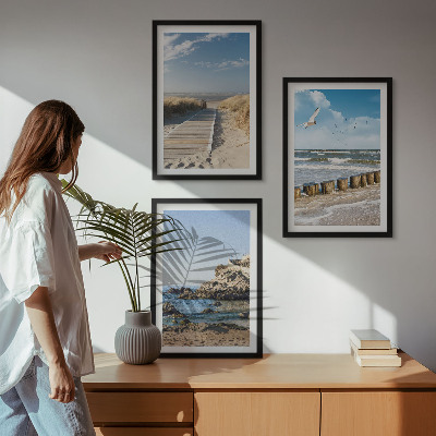 Cadre photo mural Plage, sentier en bois, falaises