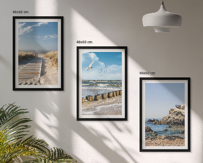 Cadre photo mural Plage, sentier en bois, falaises