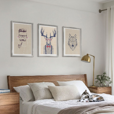 Lot de 3 tableaux pour salon Portraits d'animaux stylés