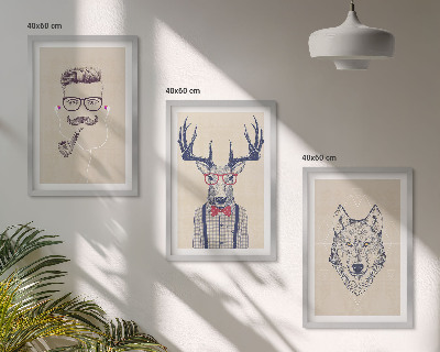 Lot de 3 tableaux pour salon Portraits d'animaux stylés