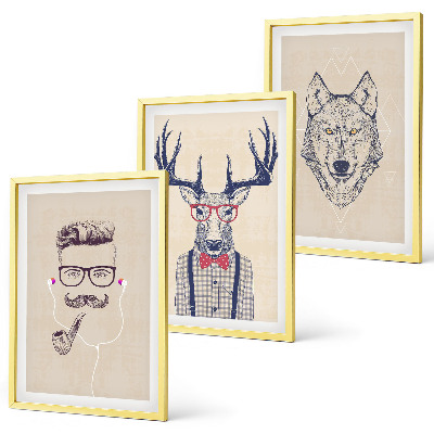 Lot de 3 tableaux pour salon Portraits d'animaux stylés