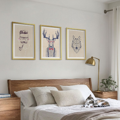 Lot de 3 tableaux pour salon Portraits d'animaux stylés