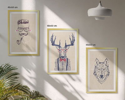 Lot de 3 tableaux pour salon Portraits d'animaux stylés
