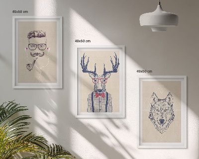 Lot de 3 tableaux pour salon Portraits d'animaux stylés