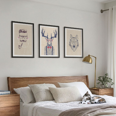 Lot de 3 tableaux pour salon Portraits d'animaux stylés