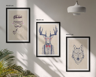 Lot de 3 tableaux pour salon Portraits d'animaux stylés