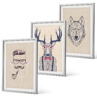Lot de 3 tableaux pour salon Portraits d'animaux stylés