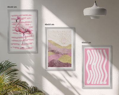 Lot de 3 tableaux pour salon Paysage pastel de flamants roses