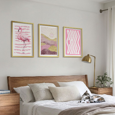 Lot de 3 tableaux pour salon Paysage pastel de flamants roses