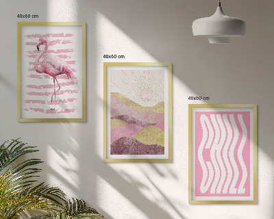 Lot de 3 tableaux pour salon Paysage pastel de flamants roses