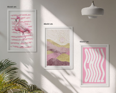 Lot de 3 tableaux pour salon Paysage pastel de flamants roses