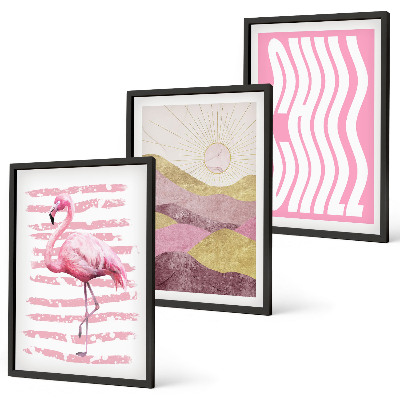 Lot de 3 tableaux pour salon Paysage pastel de flamants roses