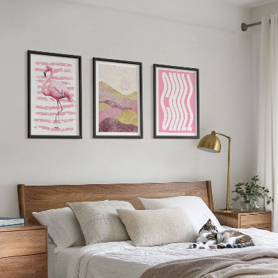 Lot de 3 tableaux pour salon Paysage pastel de flamants roses