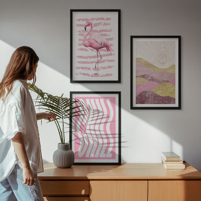 Lot de 3 tableaux pour salon Paysage pastel de flamants roses