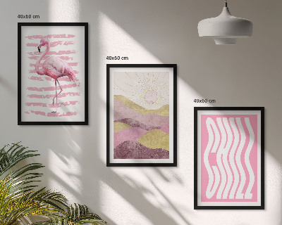 Lot de 3 tableaux pour salon Paysage pastel de flamants roses