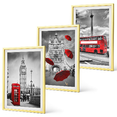 Cadre photo mural Cabine avec parapluie rouge et bus londonien