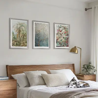 Lot de 3 tableaux pour salon avec motifs de plantes tropicales et oiseaux dans la nature