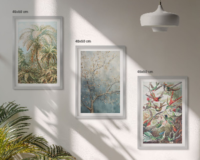 Lot de 3 tableaux pour salon Plantes tropicales, oiseaux, nature