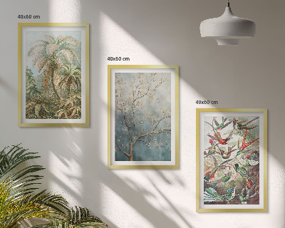 Lot de 3 tableaux pour salon Plantes tropicales, oiseaux, nature