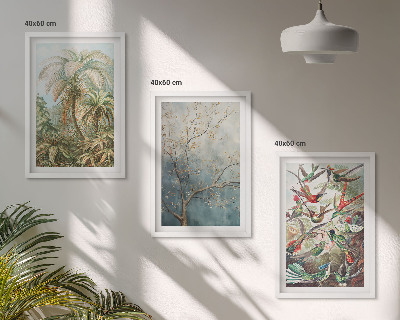 Lot de 3 tableaux pour salon Plantes tropicales, oiseaux, nature