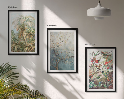 Lot de 3 tableaux pour salon Plantes tropicales, oiseaux, nature