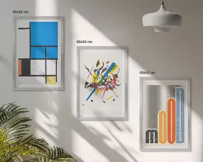 Lot de 3 tableaux pour salon motif géométrie moderne abstraite