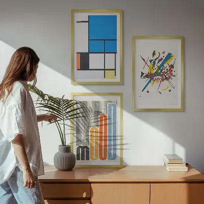 Lot de 3 tableaux pour salon motif géométrie moderne abstraite