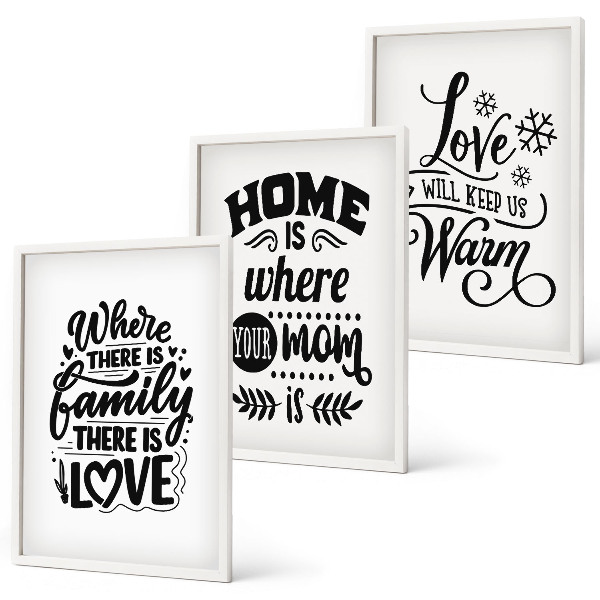 Lot de 3 tableaux pour salon Famille, amour, foyer, chaleur